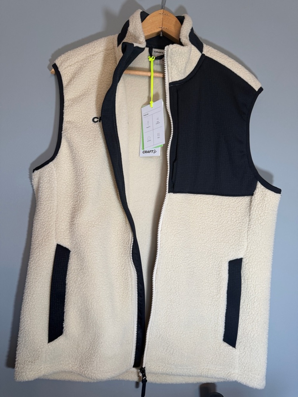 Craft Cream Sherpa Vest with Black Contrast Panels